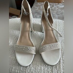 Betsey Johnson Satin Cream Pearl Embellished Heels